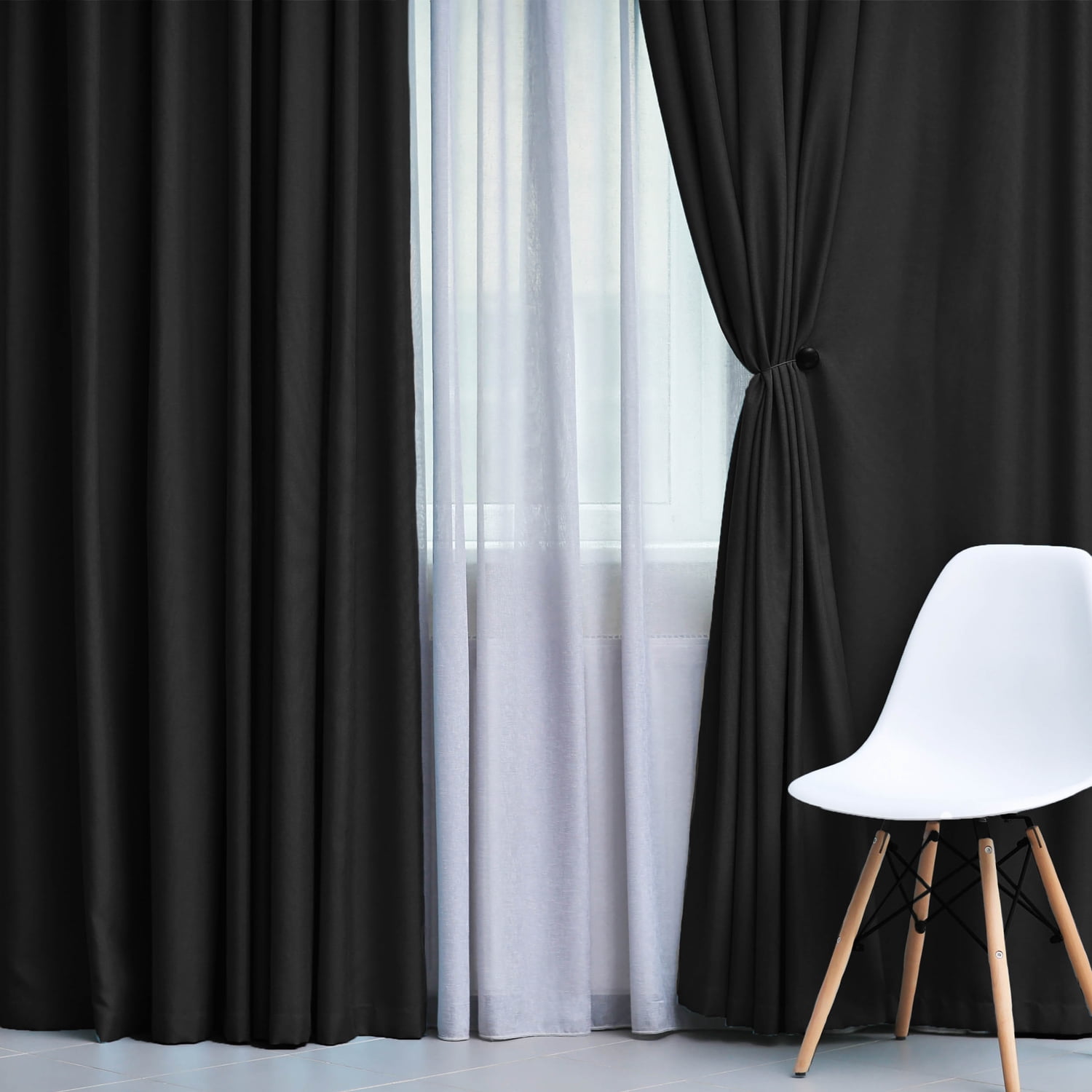 Superior Solid Blackout Curtain Set of 8, 52" x 63", Black