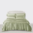 thumbnail image 2 of Soft Silk 3 PC Duvet Cover Set with Fitted Sheet 15" Inches Deep Pocket (1 Fitted 1 Duvet Cover 2 Pillow Shams) 800 Thread Count King Size Sage Solid, 2 of 5