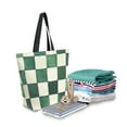 thumbnail image 2 of FORMRS Womens Canvas Tote Bag with Zipper Inner Pocket Shoulder Handbag, Green and White Plaid Pattern, 2 of 7
