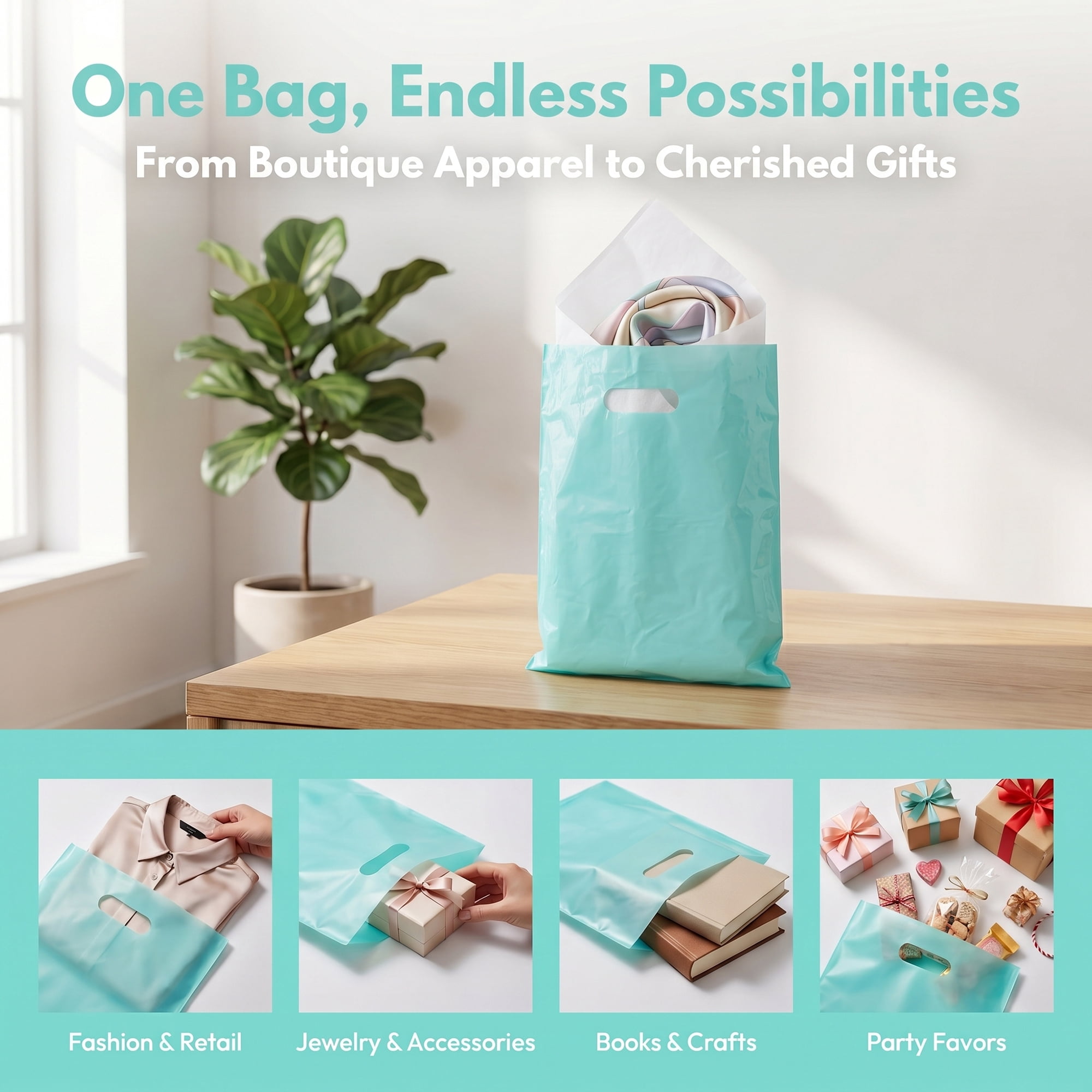 Unique Bargains 50Pcs Premium Waterproof Gift Bags Sky Blue 9.8" x 13.8"