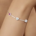 thumbnail image 4 of Gem Stone King 925 Sterling Silver Bracelet for Women Round Pink Moissanite Aquamarine (1.72 Cttw), 4 of 4