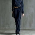 thumbnail image 2 of TQWQT Womens Side Stripe Wide Leg Sweatpants High Waist Straight Leg Floor Length Casual Lounge Pants Athletic Track Bottoms Soft Relaxed Fit Sporty Trousers Navy XL, 2 of 5