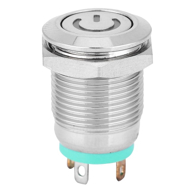 Interrupteur en Métal Étanche, Vert LED Lumière Plate Pas de Commutateur Auto-Réinitialisation Design Rationalisé