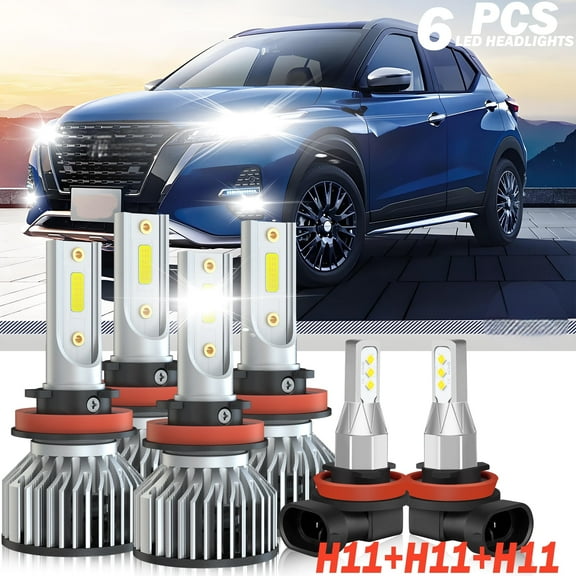 Fit for 2017 - 2021 Nissan Kicks LED headlight bulbs H11 H9 H8 High/Low Beam+ Fog lights,500% Brighter than halogen,12000LM 50W 6000K,6PCS