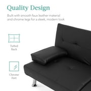 Best Choice Products Modern Faux Leather Convertible Futon Sofa w/ Removable Armrests, 2 Cupholders - Black