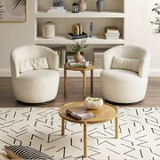 Mopio Dylan Round Modern Boho Nesting Coffee Table, Golden Brown Solid Wood