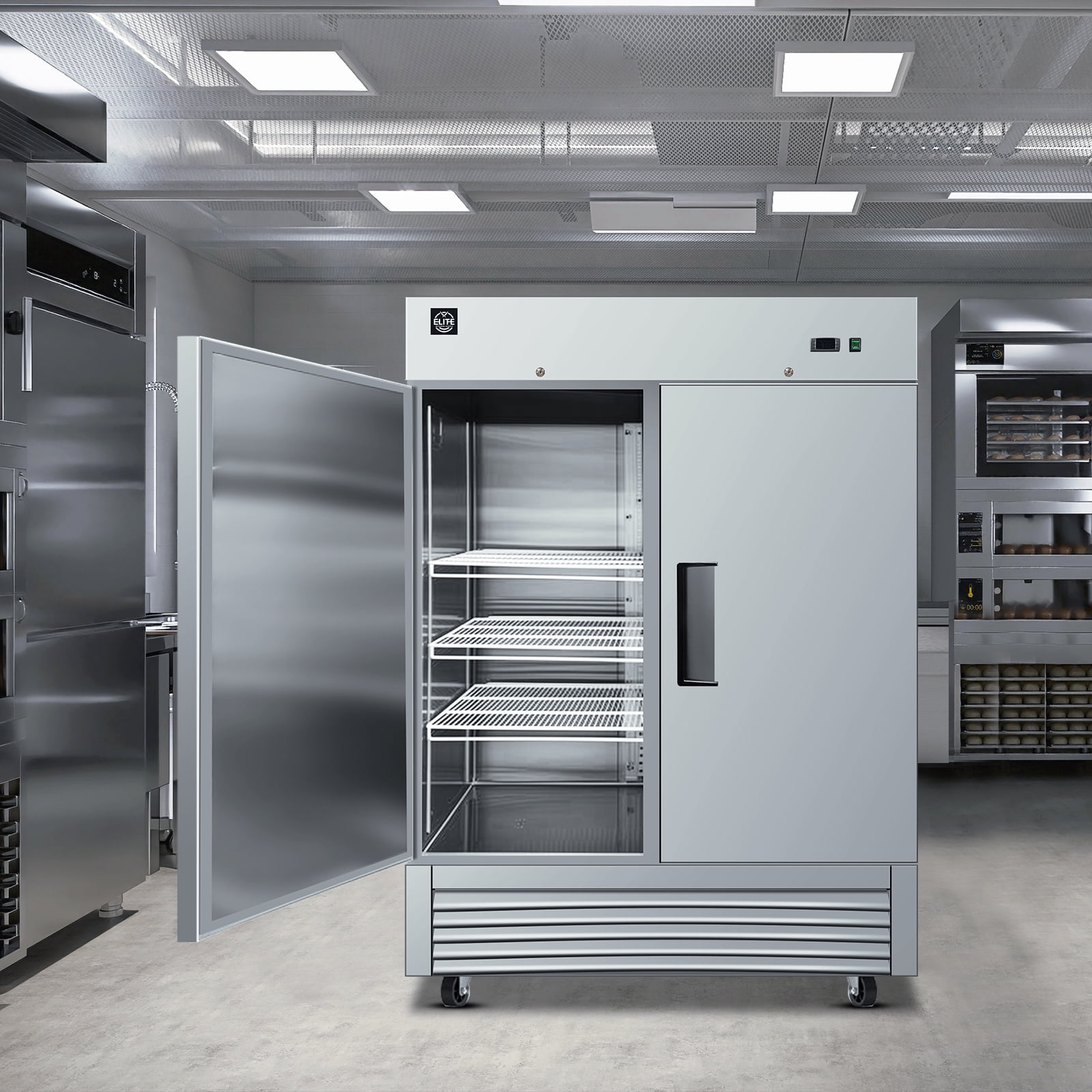NSF 54 in. Commercial Reach In Refrigerator 43 Cu.Ft. 2-Door Cooler, Stainless Steel, Solid Door Refrigerator