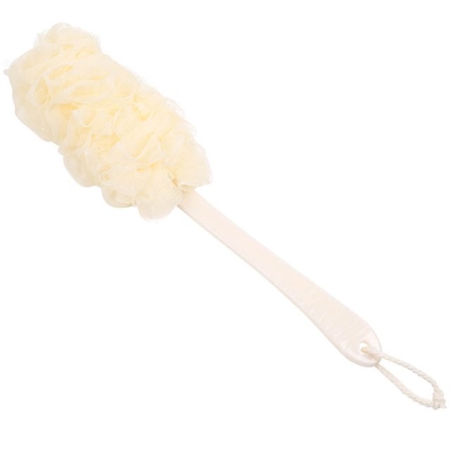 Baño largo y pelota de playa Esponja Flores de baño Mango largo con mango Toalla para adultos Exfoliante Piel muerta Cutícula Pelota de playa Cepillo, Beige, 41 cm Sincero Electrónica