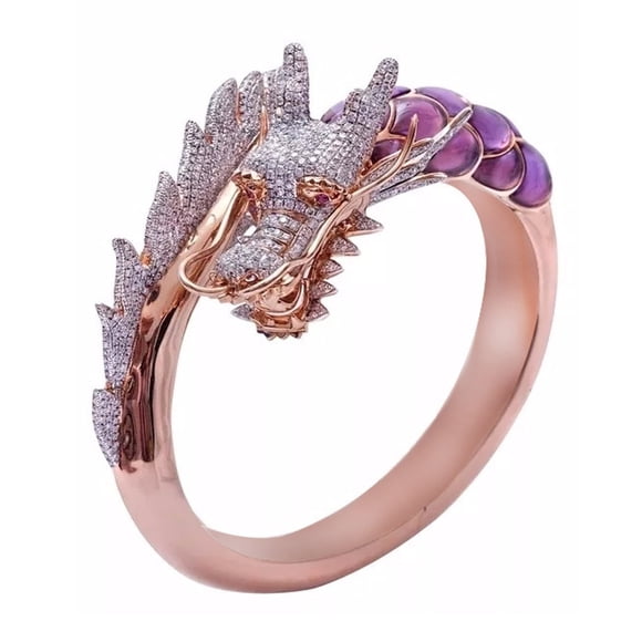 925 Bagues pour Femmes, Bague Blanche Plaquée Or Rose Dragon Chine Loong Mode pour Femmes