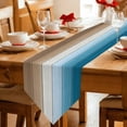 thumbnail image 2 of Table Runners 72 Inches Long, Blue Brown Ombre Cotton Linen Kitchen Dining Coffee Table Runner for Party Home Decor, Vintage Country Wooden Tabletop Dresser Scarves Runner Decor 16x72 Inch, 2 of 9