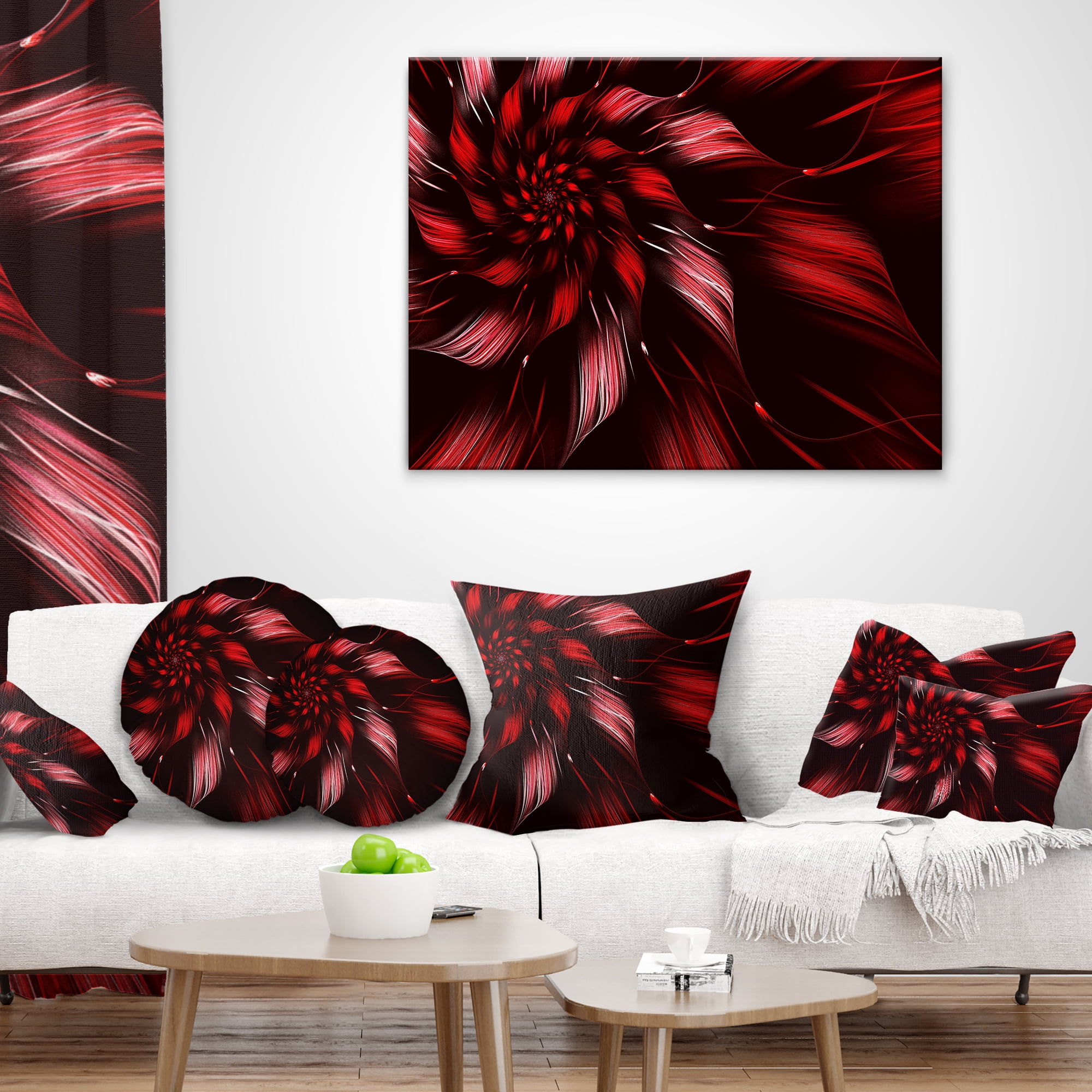 Designart Multicolor Symmetrical Fractal Flower - Floral Throw Pillow - 12x20