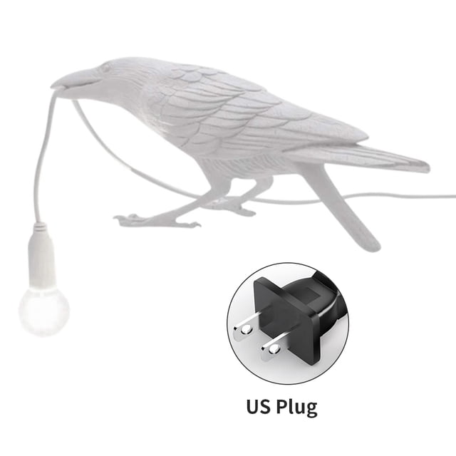 Aplique de pared para el hogar Lámpara de pared de pájaro de resina Sala de estar Lámpara de enchufe E14, Pájaro sentado, Blanco, Enchufe de EE. UU., Luz de escritorio Yuarrent HA003392-16B