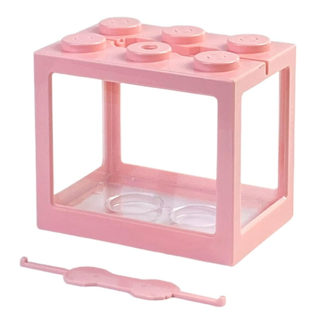 Peceras Betta Pecera Tanque de Acuario Bloque de Construcción Pecera Rosado jinwen Tanque de acuario de escritorio