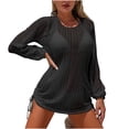 thumbnail image 2 of Maqroz Womens Three Piece Swimsuits Long Sleeve Cover Up Bikini Sets Sheer Beach Bathing Suits Backless Swimwear with Drawstring Sides, 2 of 7