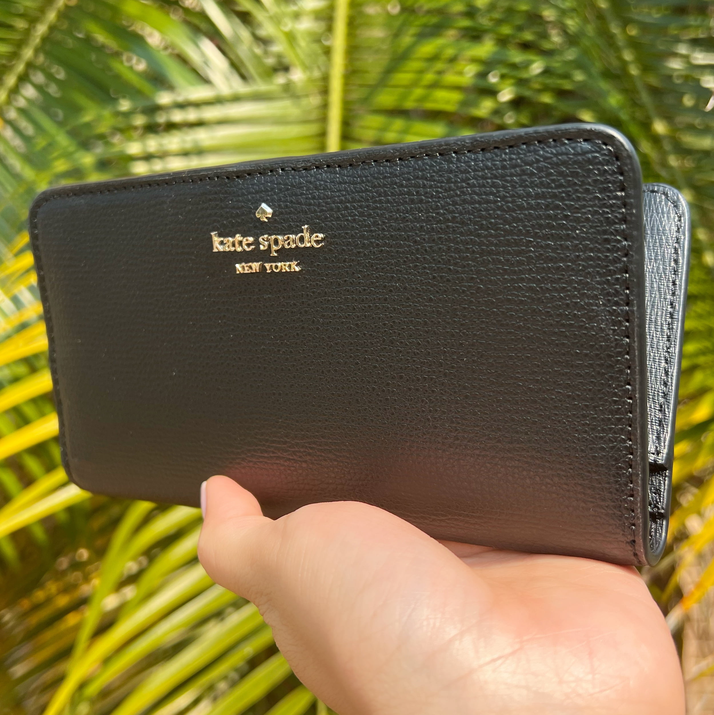 Kate Spade Leather Darcy Large Slim Bifold Wallet Black 