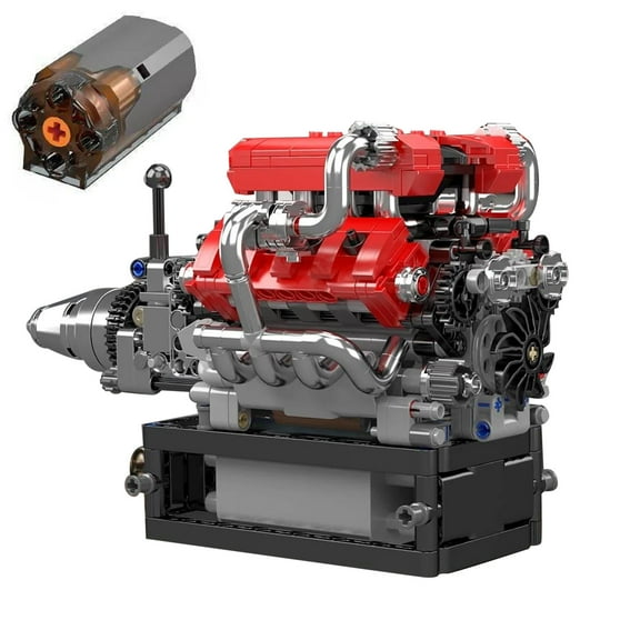 V8 Engine Motor Mechanical Engineering Model Building Block Toy Gift Collection TAPDRA Accessory Part