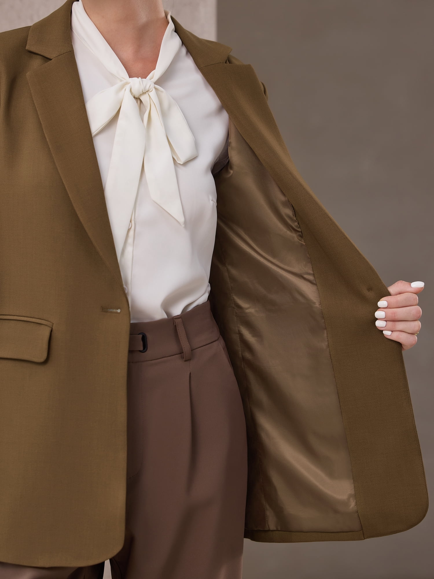 DARING DIVA Women's Open Front Long Sleeve Work Suit Jacket Blazer with Pockets 2XL Brown