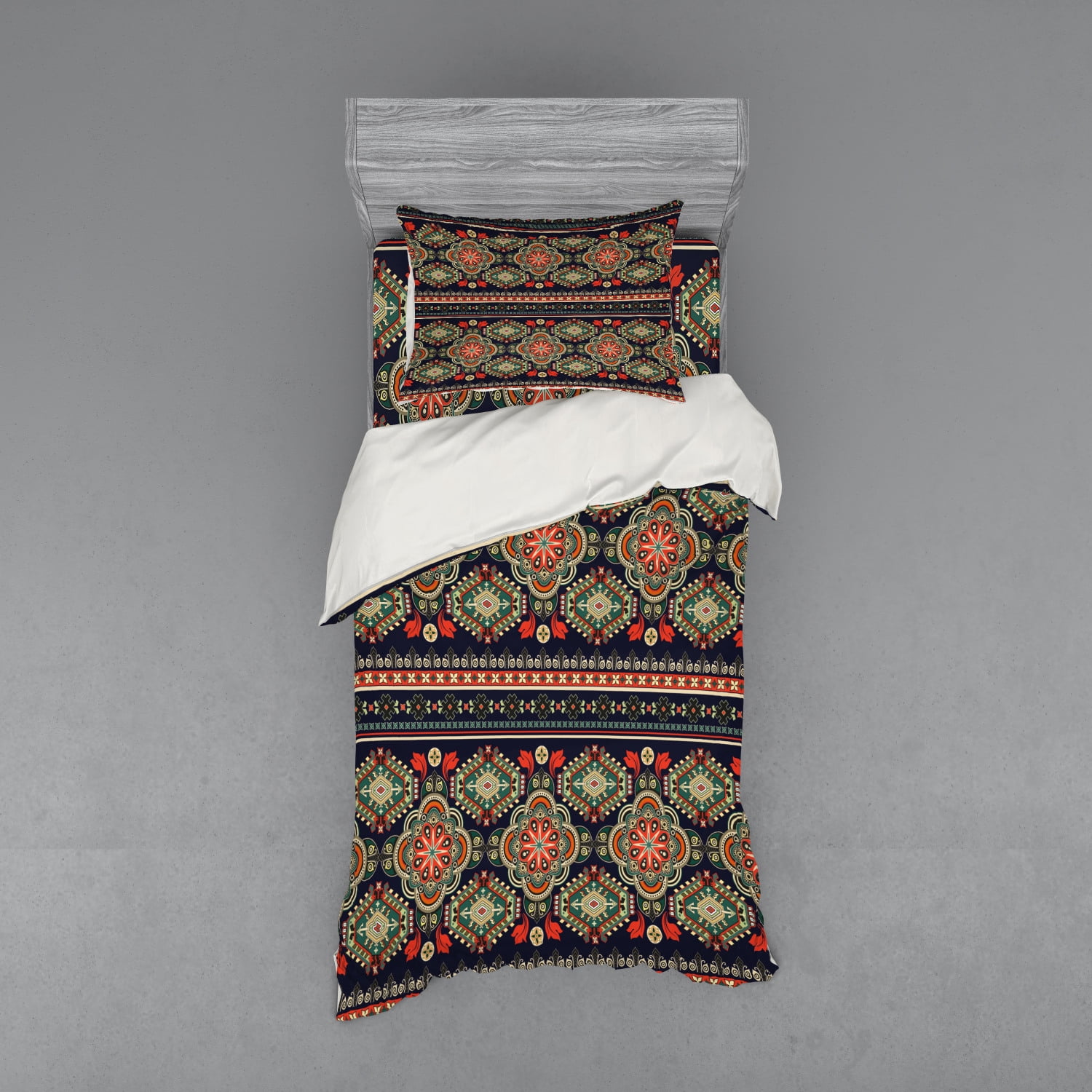 Ethnic Duvet Cover Set, Traditional Folkloric Motif with Floral and