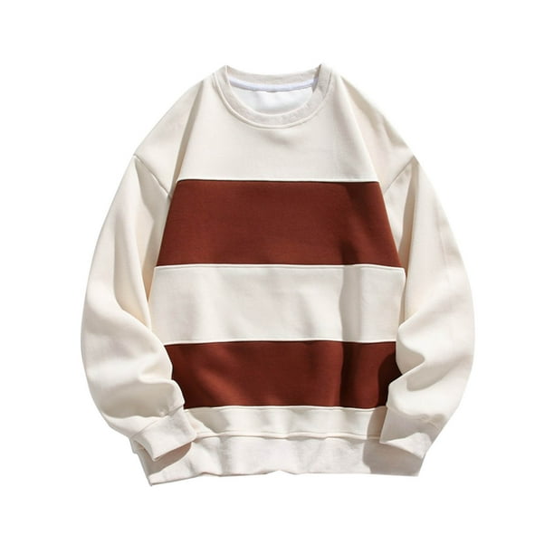 Sudadera sin capucha para hombre, cuello redondo, rayas, fácil de llevar, informal, de moda, de manga larga, sin gorro, sudadera de poliéster para hombre