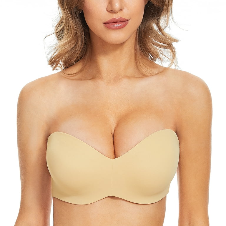 Strapless Bra for Big Busted Women Push Up Underwire Minimizer Contour  Multiway Bra Silicone-Free Crisscross Support Beige at  Women's  Clothing store