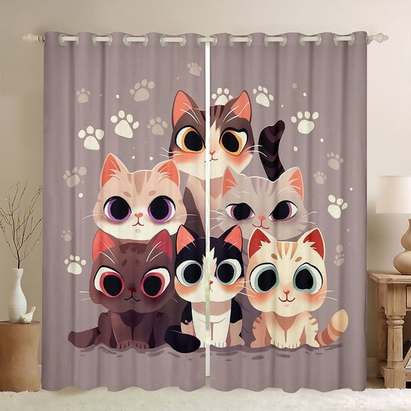 Feelyou Cute Funny Kitten Black Out Curtains for Child, Kawaii Cat Curtains Pack of 2 (42x63 Each), Cartoon Animal Theme Bedroom Curtains, Black Out Curtains Decor