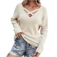 thumbnail image 1 of Suéteres Para Mujer Otoño Invierno Suéter Casual de Moda Sólido Ahueca Hacia Fuera El Suéter de Manga Larga Con Cuello en V Odeerbi ODB185103, 1 of 7