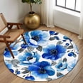 thumbnail image 3 of Round Area Rug 8 Ft, Blue Flowers Washable Non-Slip Circle Carpet for Living Room/Bedroom, Spring Watercolor Leaves Floral Plants Collection Low-Profile Large Area Rugs for Indoor, 3 of 7