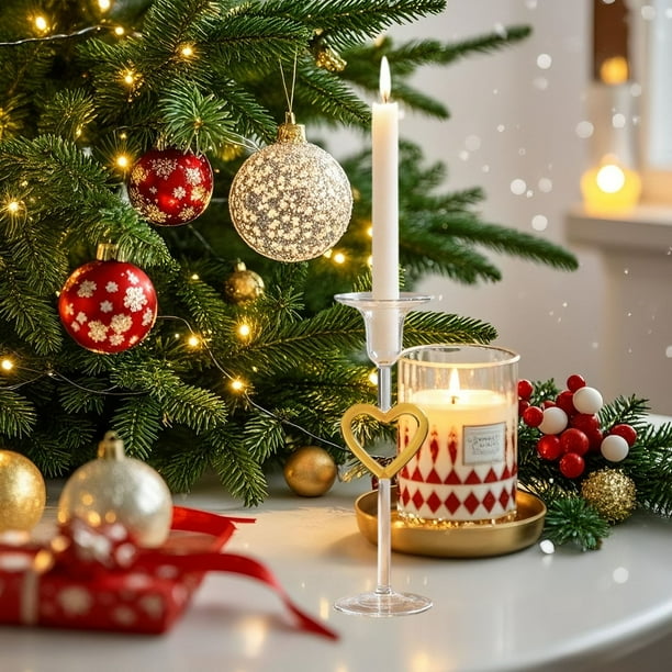 Candelabro de cristal en forma de corazón - Decoración romántica alta con vela, azul amarillo rosa, 8,3 pulgadas, elegante centro de mesa para bodas, cenas, fiestas y adornos para el hogar