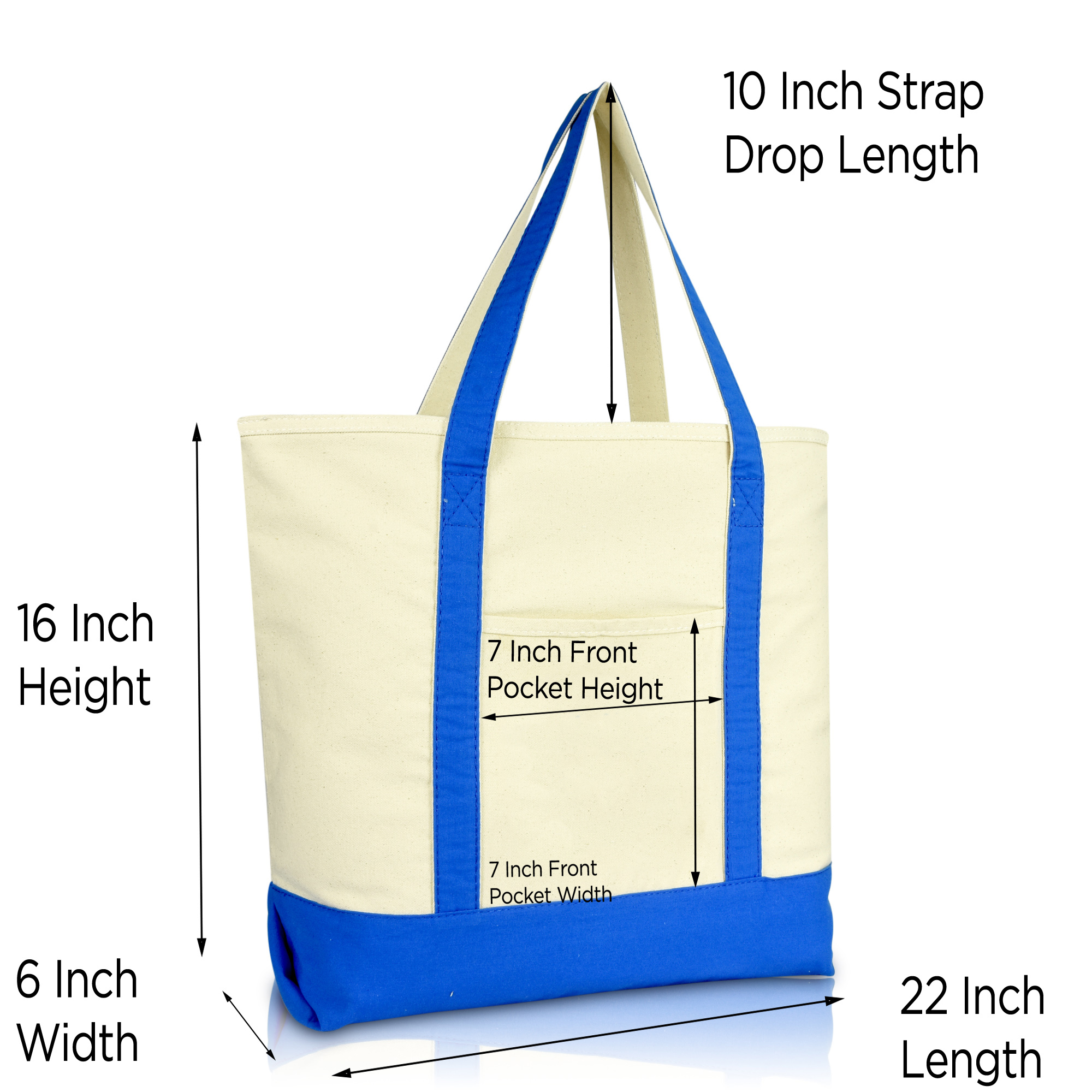 DALIX 22" Extra Large Cotton Canvas Zippered Shopping Tote Grocery Bag in Royal Blue - image 2 of 6