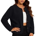 thumbnail image 2 of Sheghy Womens Denim Jacket Inspired Crew Neck Single Button Jacket - Solid Long Sleeve Winter Black S, 2 of 6