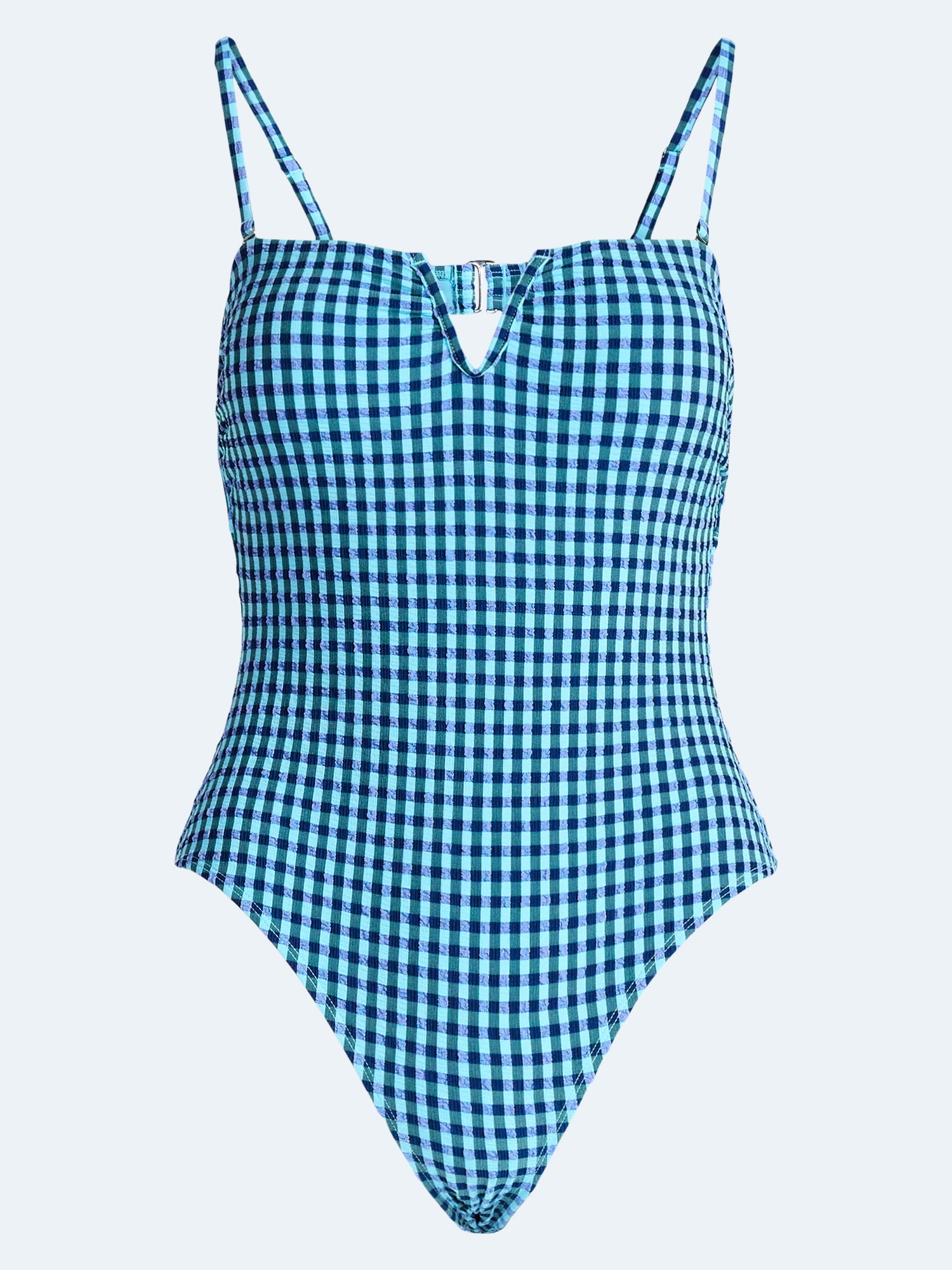 Free Assembly Women's and Women's Plus V Wire Seersucker One Piece Swimsuit, Sizes XS-3X