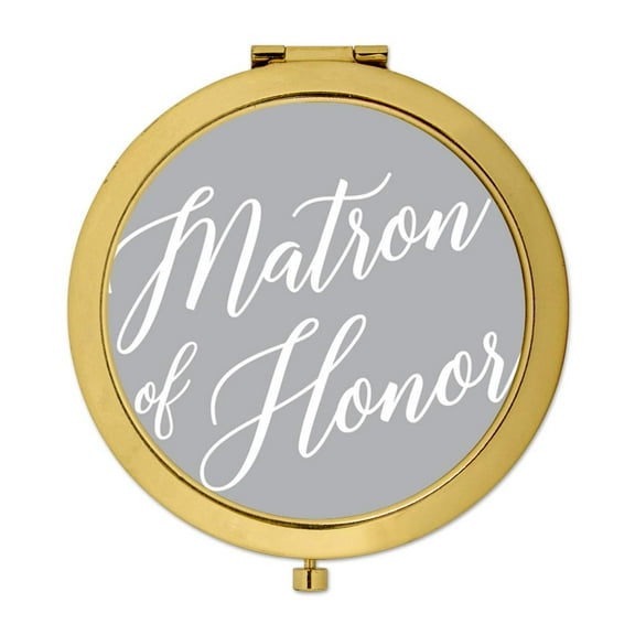 Koyal Wholesale Gold Compact Mirror Matron of Honor Wedding Gift, Gray, 1-Pack