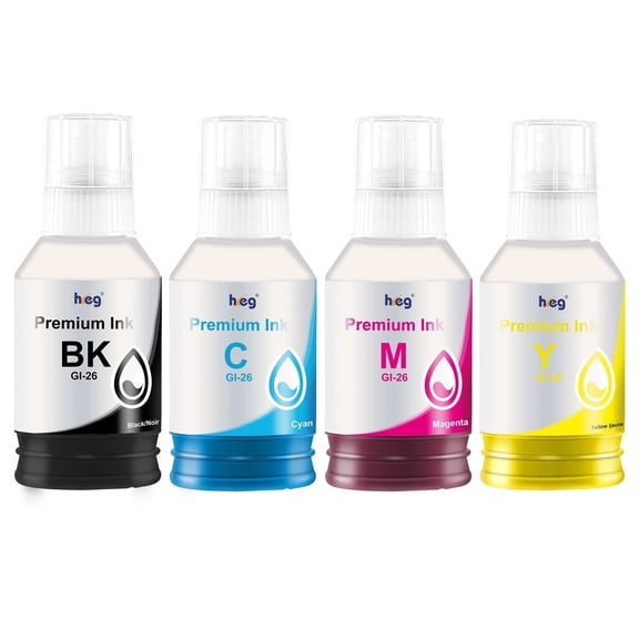 GI26 GI-26 Ink Bottle Refill Replacement for Canon gi-26 ink MAXIFY GX3020 4020 5020 6020 6021 7020 7021, Black/Cyan/Magenta/Yellow, 4-Pack