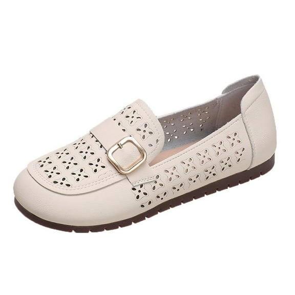 Women's Casual Loafers Slip On Leather Shoes Lightweight Casual Walking Shoes Female Moccasins Classic Penny Loafer Flats Boat Shoes