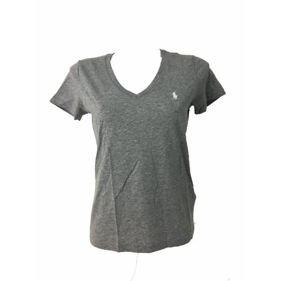Ralph Lauren Polo Womens Pony Logo V-Neck Tee (Medium, Gray)