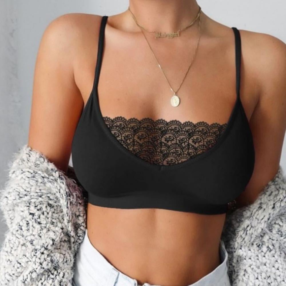 Lace Bralette for Women High Neck Camisoles Racerback Double-Layered Crop  Top 