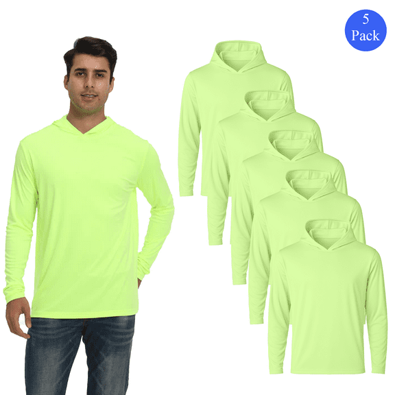 Zfeel Men’s Lightweight Dry Fit Hooded Pullover Hoodie, Hi Vis Workwear 5 Pack Safety Neon Yellow Sweatshirt, Size S
