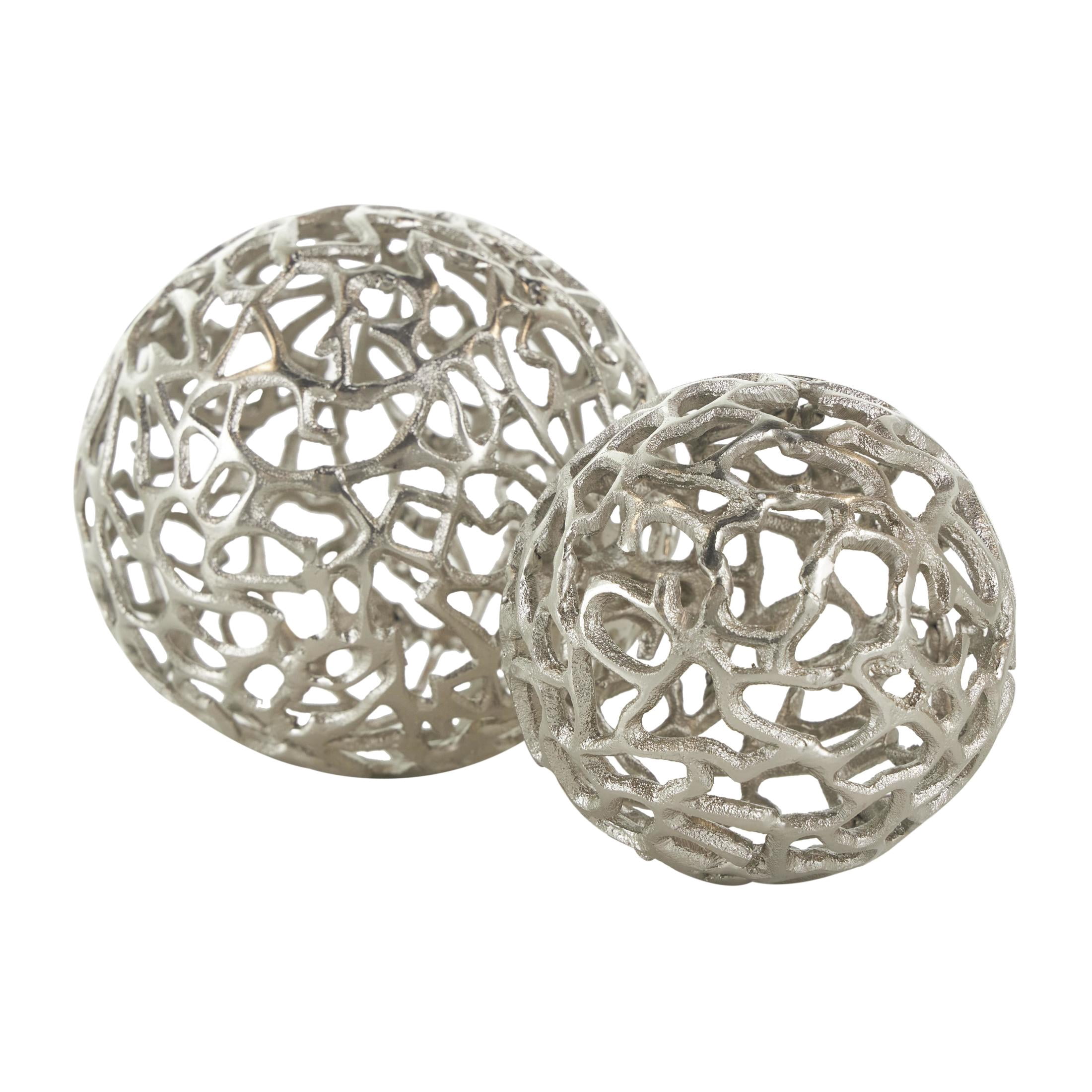 DecMode Silver 6" Coral Aluminum Metal Orbs & Vase Filler with Open Lattice Work (2 Count)