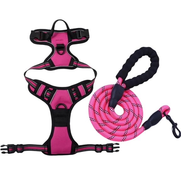 Walking HarnessforDogs No Pull, Large Dog HarnessforWalking, Heavy Duty Dog Leash, Bungee Shock Absorbing, Rose Pink, Xl, Reflective, Outdoor, 2 Pc