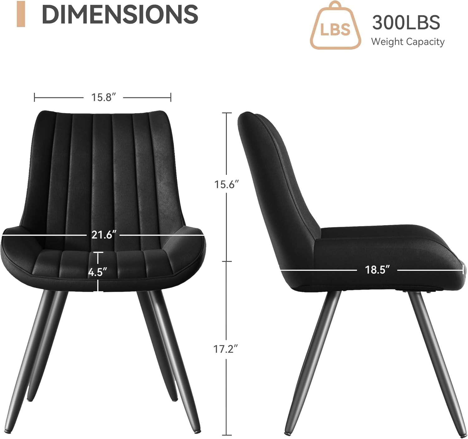 Hawsaiy Modern Dining Chairs Set of 6, Cat Scratch-Resistant Faux Leather Upholstered Kitchen Side Chairs with Thick Cushions & Metal Legs, Black