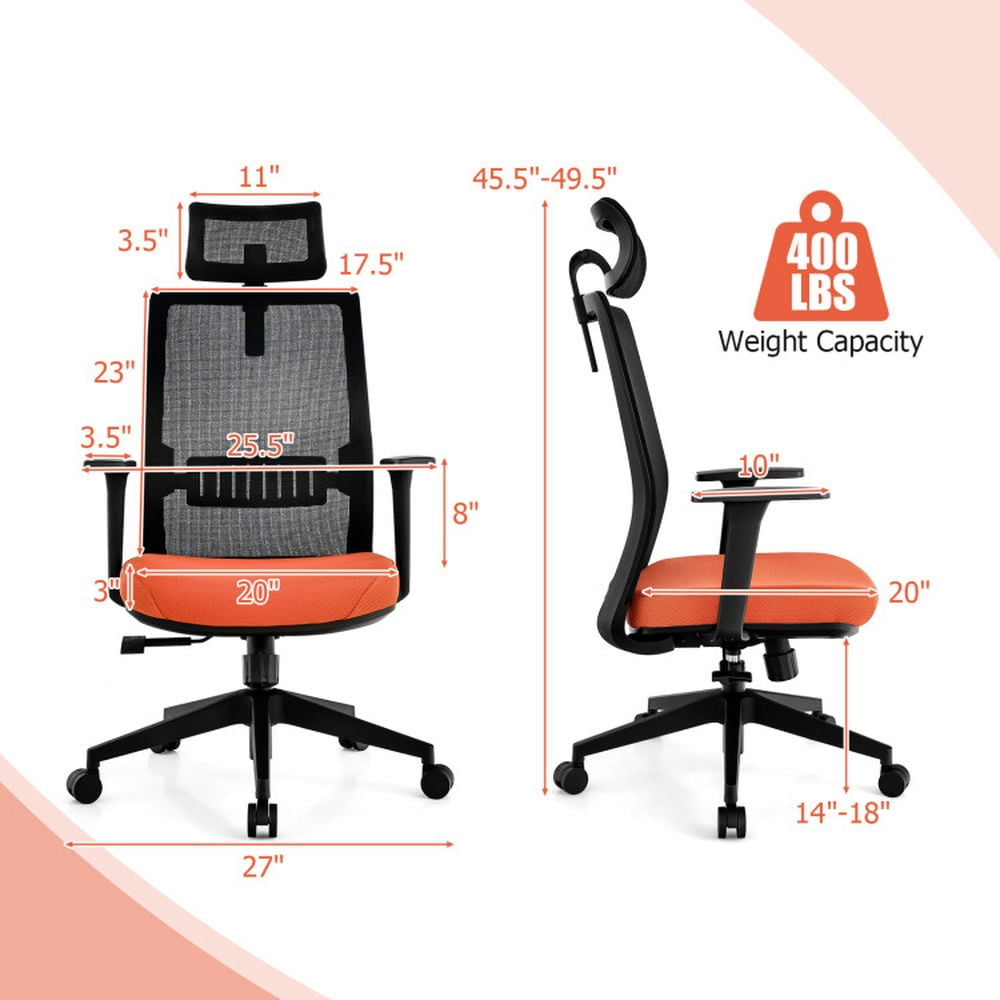 Demi Bonn Ergonomic Office Chair with Lumbar Support and Adjustable Headrest, Rolling Work Computer Desk Chair, Black