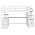 thumbnail image 5 of Full Size Loft Bed with Desk and Shelves, Solid Wood Loft Bed Frame with Two Built-in Drawers, Low Loft Bed with Full-Length Guardrails and Ladder for Boys Girls, No Box Spring Needed, White, 5 of 9