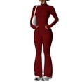 thumbnail image 2 of WULMLEO Fall Casual Tracksuit for Women Full Zip Long Sleeve Top And High Waist Bell Bottom Pants 2 Piece Yoga Activewear Set Wine S, 2 of 9