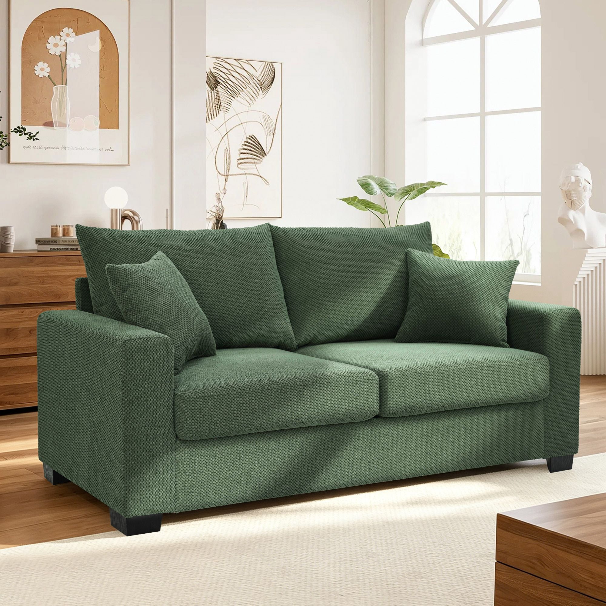 Lunale 69" Loveseat Sofa for Small Space, Modern Comfortable 2-Seater Upholstered Couch, Green Polyester