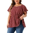 thumbnail image 4 of Agnes Orinda Women's Plus Floral Blouse Flare Sleeve Sweetheart Neck Elastic Waist Peplum Top, 4 of 5