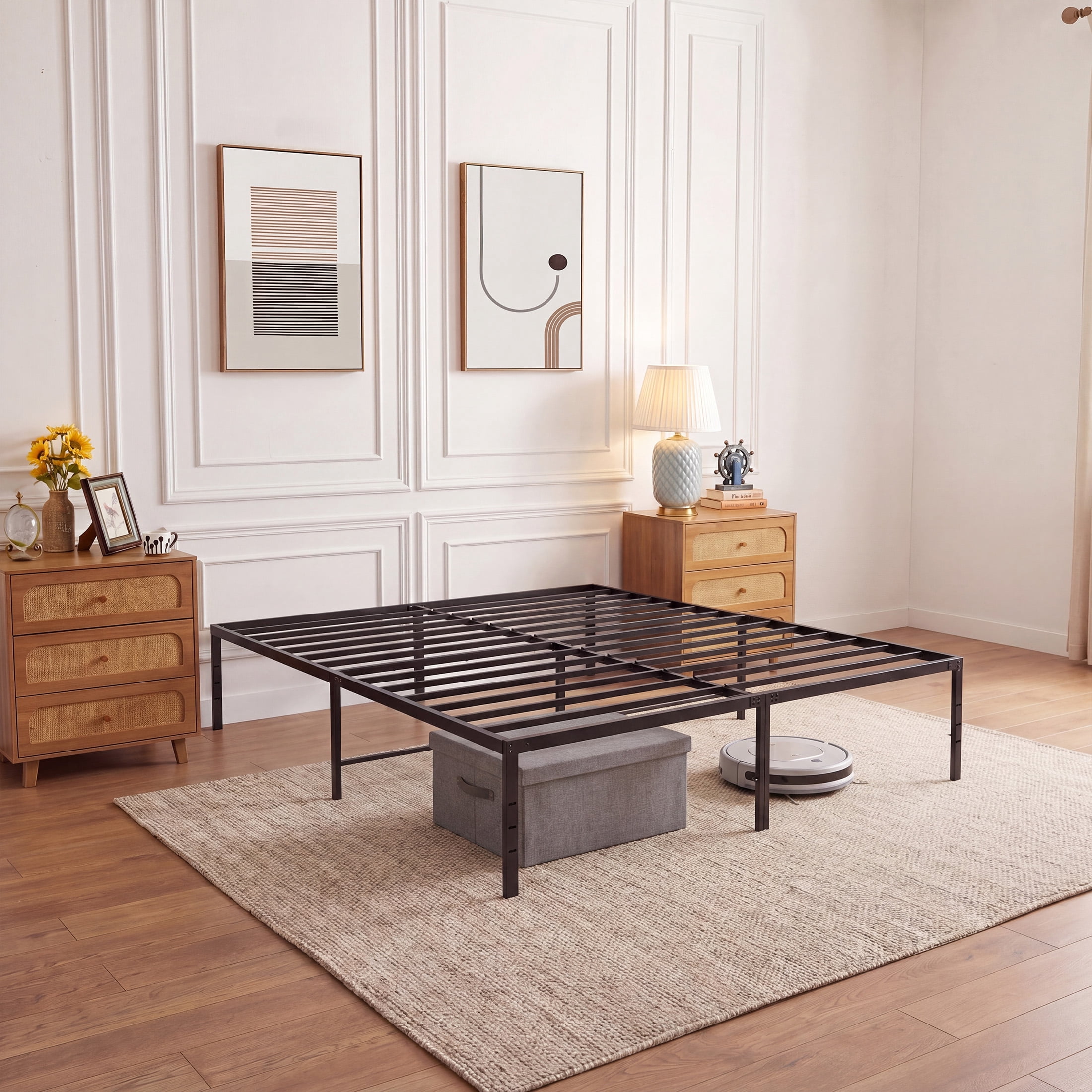 EDX 18 Inch Full Bed Frame, Extra Tall Metal Platform with Steel Slats, Heavy Duty, Under Bed Storage, Noise Free, Easy Assembly, Black