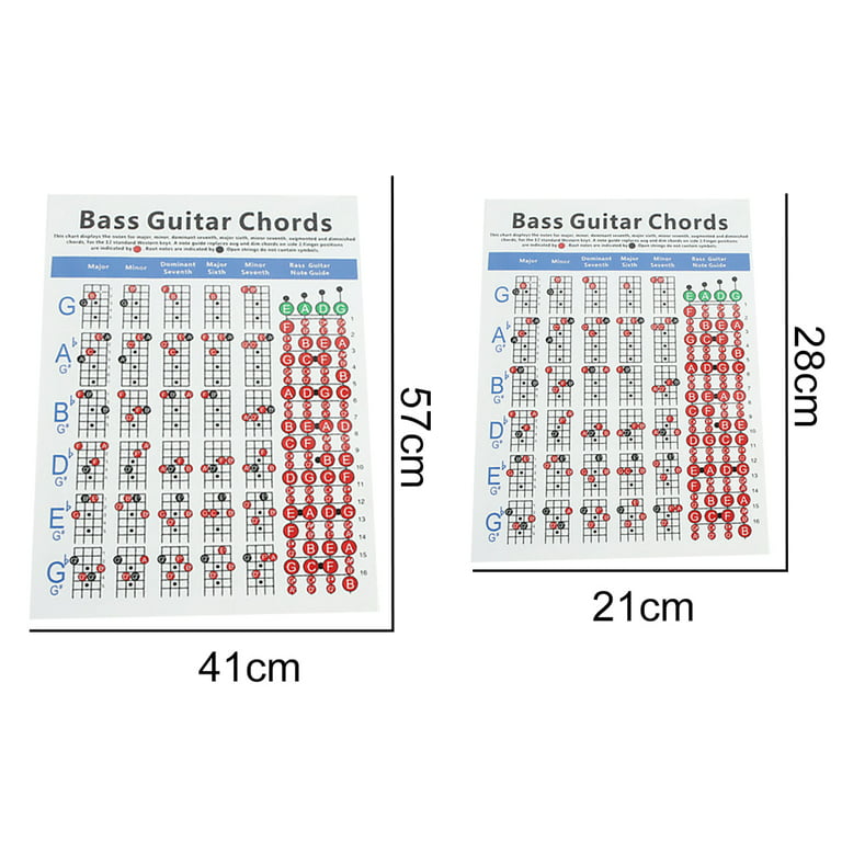 SANWOOD Bass Chord Chart 4 Strings Electric Bass Guitar Chord Chart Music  Instrument Practice Accessories 
