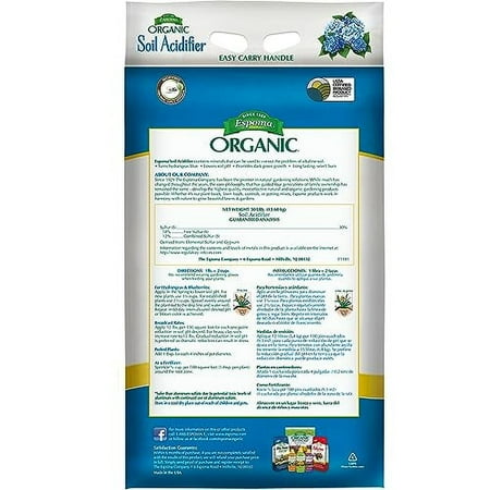 Espoma Organic Soil Acidifier Soil Amendment; Lowers Soil pH and Turns Hydrangeas Blue! Contains Elemental Sulfur & can be Used for Organic Gardening 30 lb. Bag - Pack of 1