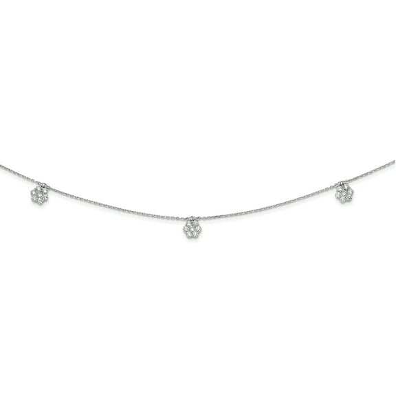 Primal Silver Sterling Silver 7 Station Dangle Flower Cubic Zirconia 28-inch Necklace