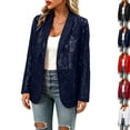 thumbnail image 2 of Women's Lace Blazer Open Front Button Down Sheer Mesh Blazer Elegant 3/4 Sleeve Casual Blazers Jacket,Navy L, 2 of 5